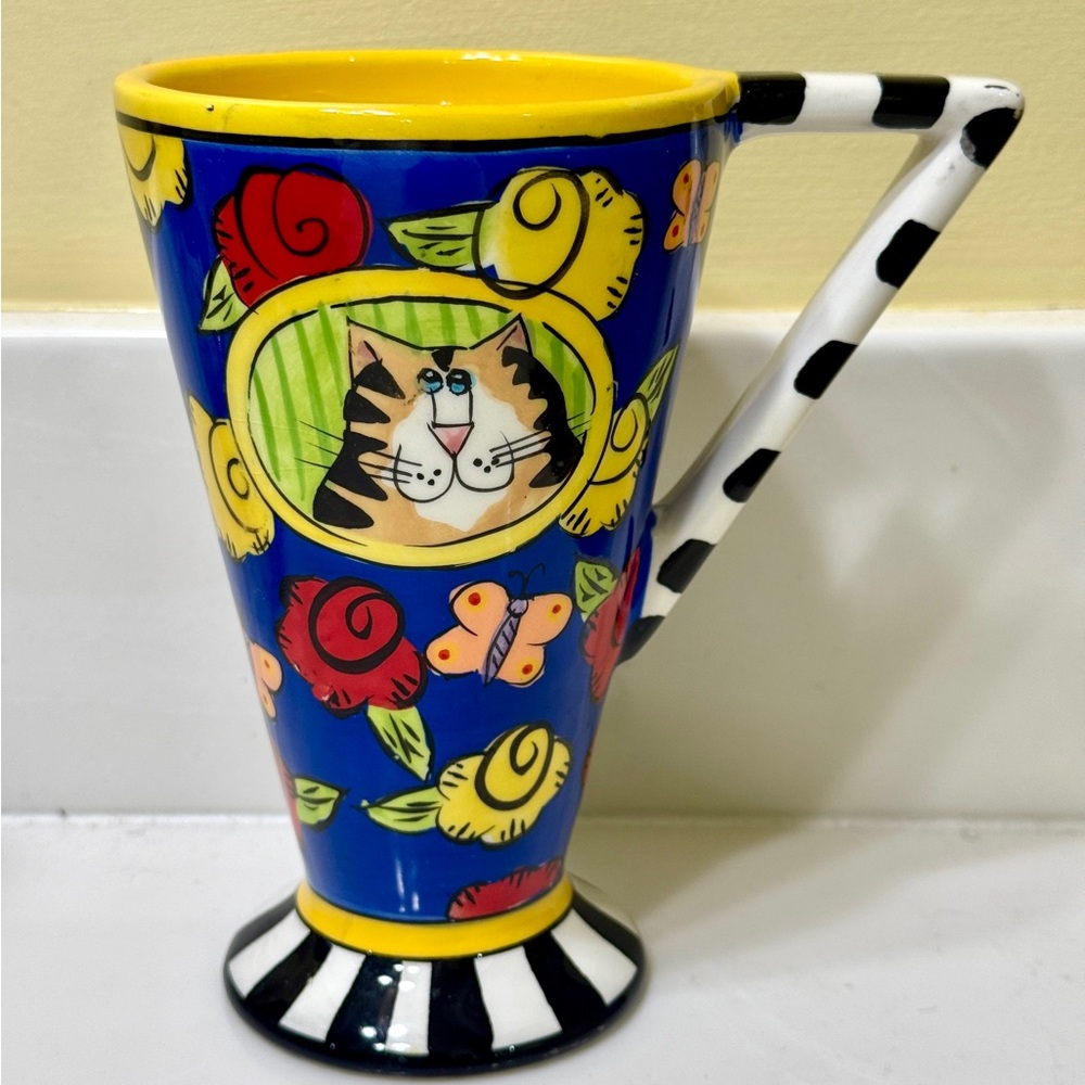 Colorful Cat 12oz  Mug with Floral Design Catzilla Candance Reiter